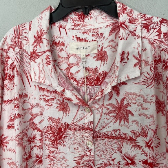 THE GREAT Red and White Palm Women's Top - Picture 2 of 11